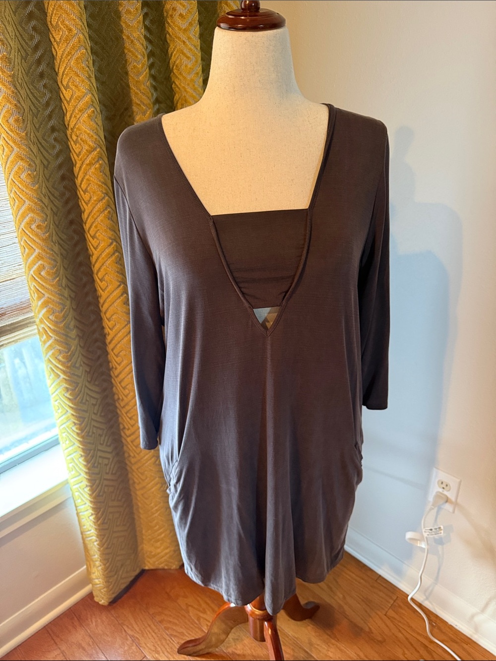 Dolan Charcoal Gray V-Neck Layered Mini Dress from Anthropologie